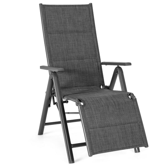 Aluminum Frame Adjustable Outdoor Foldable Reclining Padded Chair, Gray