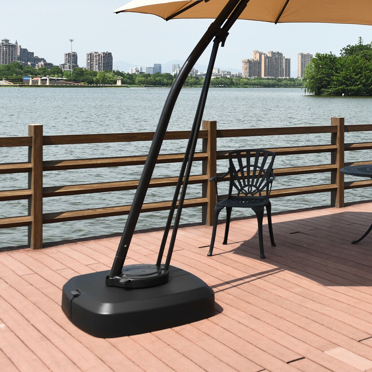 Patio Cantilever Offset Umbrella Base with Wheels for Garden Poolside Deck, Black at Gallery Canada