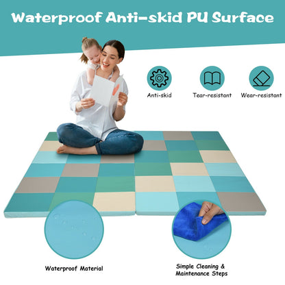 58 Inch Toddler Foam Play Mat Baby Folding Activity Floor Mat, Light Blue
