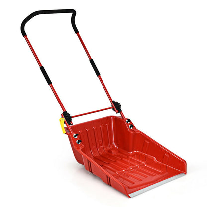 Folding Snow Pusher Scoop Shovel with Wheels and Handle, Red at Gallery Canada