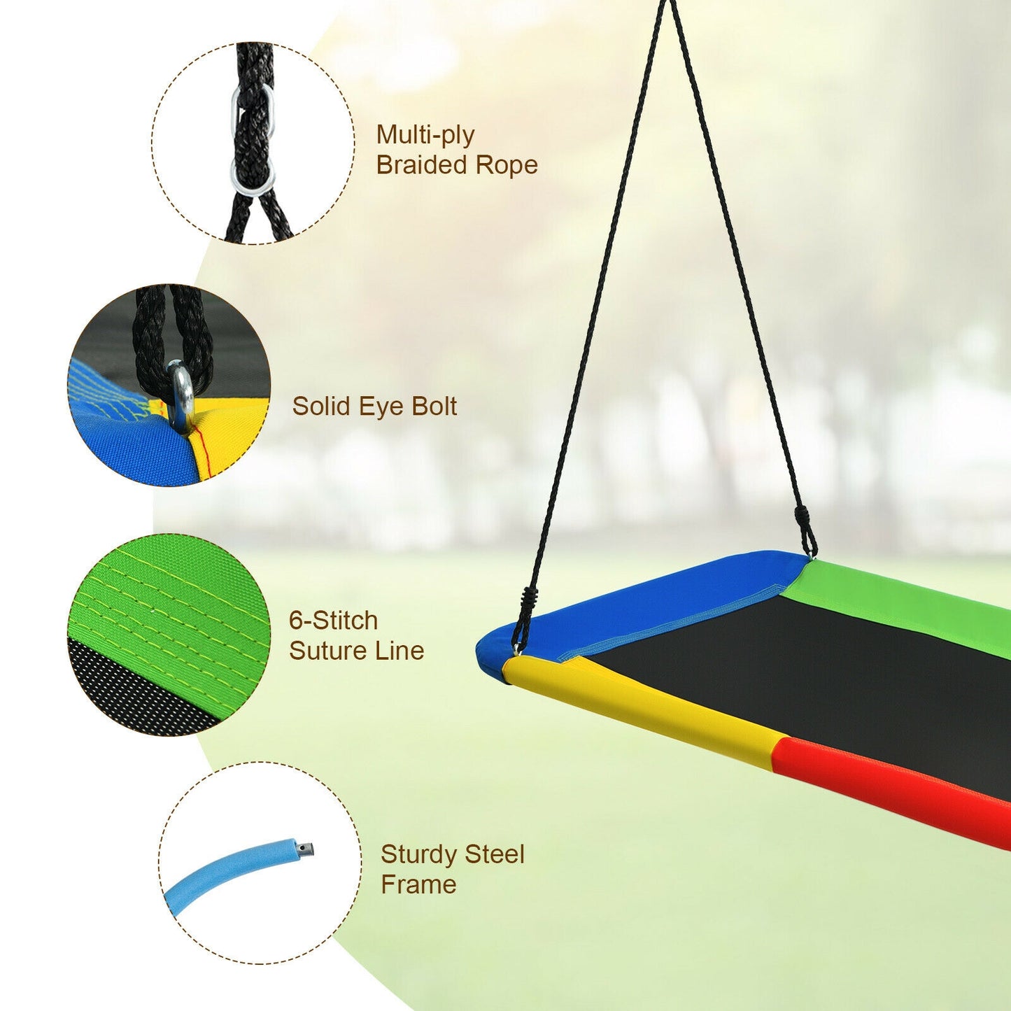 60 Inch Platform Tree Swing, 2 Hanging Straps, Multicolor Swing & Playsets at Gallery Canada
