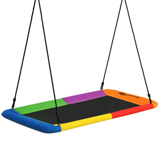 60 Inch Platform Tree Swing Outdoor with 2 Hanging Straps, Multicolor