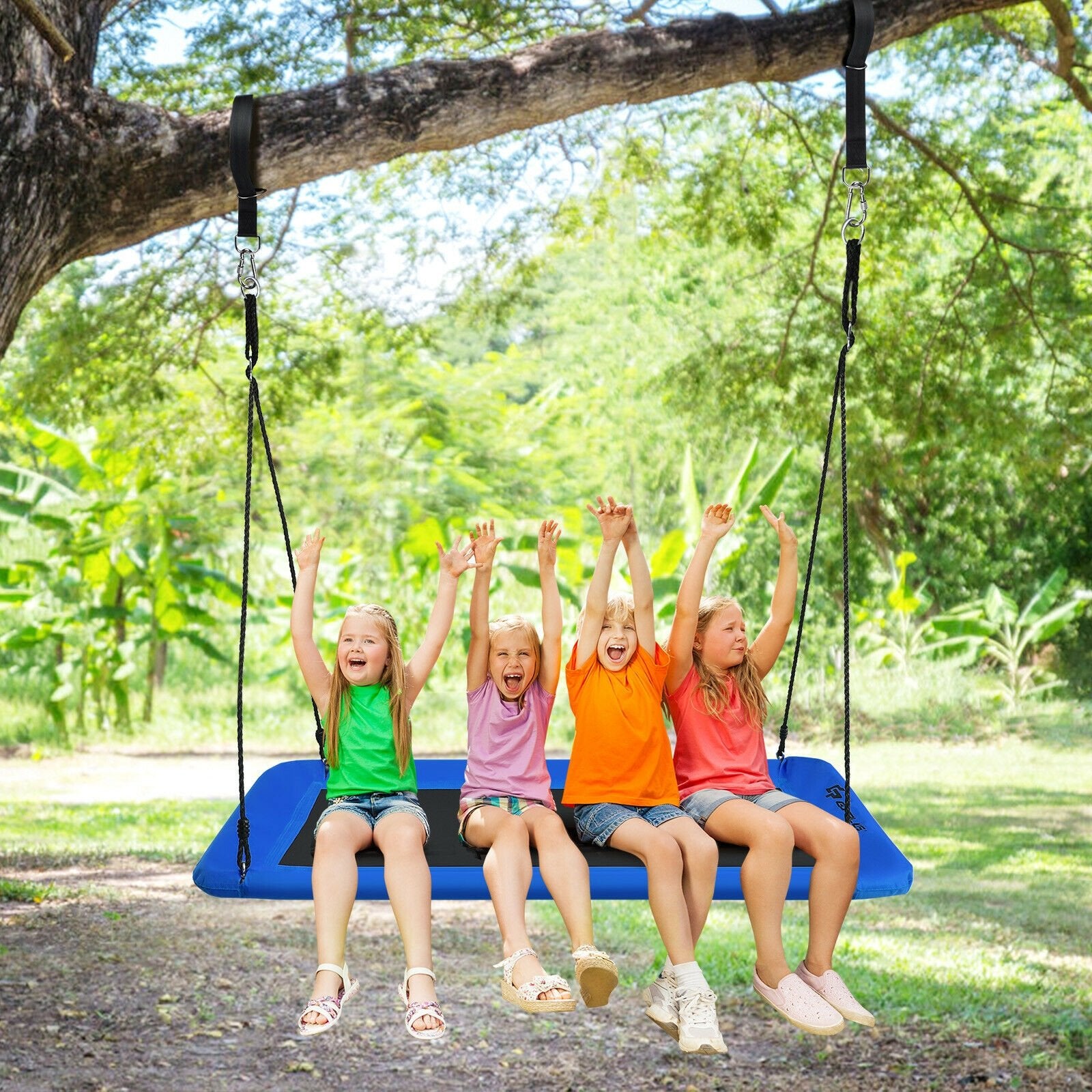60 Inch Platform Tree Swing Outdoor with 2 Hanging Straps, Blue at Gallery Canada