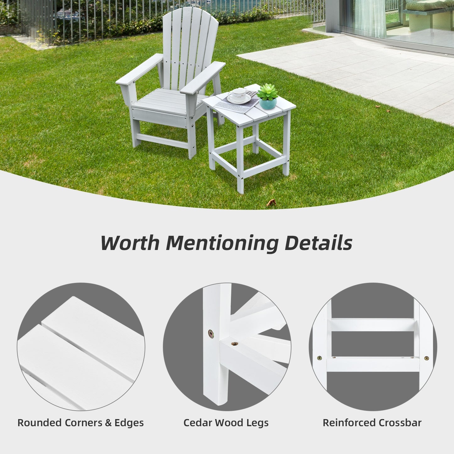 15 Inch Patio Square Wooden Slat End Side Coffee Table for Garden, White Patio Coffee Tables at Gallery Canada