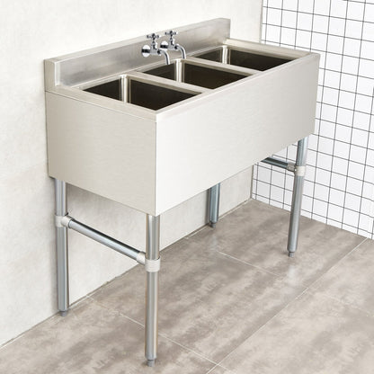 Stainless Steel Utility Sink with 3 Compartment Commercial Kitchen Sink, Silver at Gallery Canada
