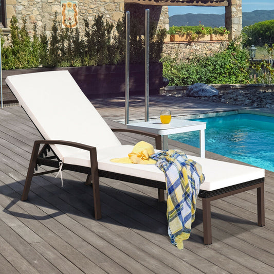 Patio PE Rattan Chaise Recliner, Adjustable Back, Cushioned, White Outdoor Chaise Lounges White at Gallery Canada