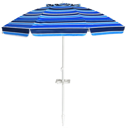 7.2 Feet Portable Outdoor Beach Umbrella with Sand Anchor and Tilt Mechanism for  Poolside and Garden, Navy