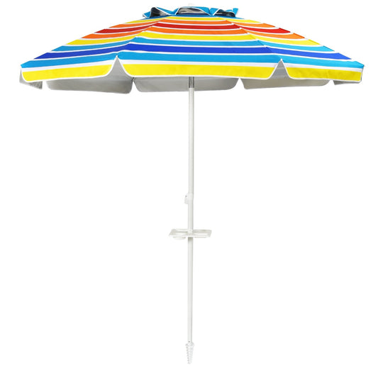 7.2 Feet Portable Outdoor Beach Umbrella with Sand Anchor and Tilt Mechanism for  Poolside and Garden, Multicolor