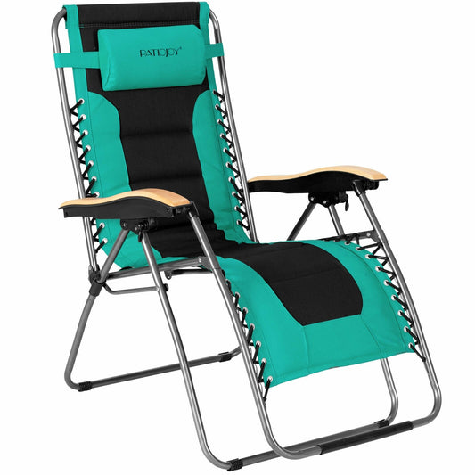 Oversize Folding Adjustable Padded Zero Gravity Lounge Chair, Turquoise