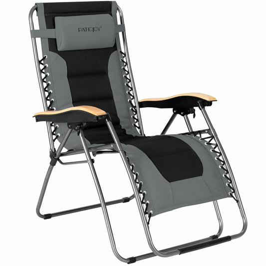 Oversize Folding Adjustable Padded Zero Gravity Lounge Chair, Gray