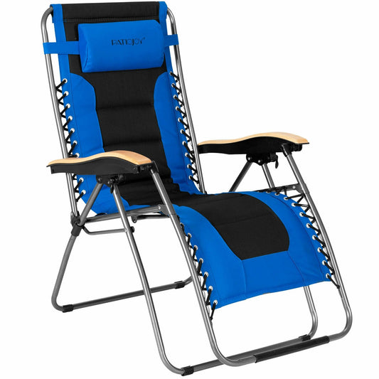 Oversize Folding Adjustable Padded Zero Gravity Lounge Chair, Blue