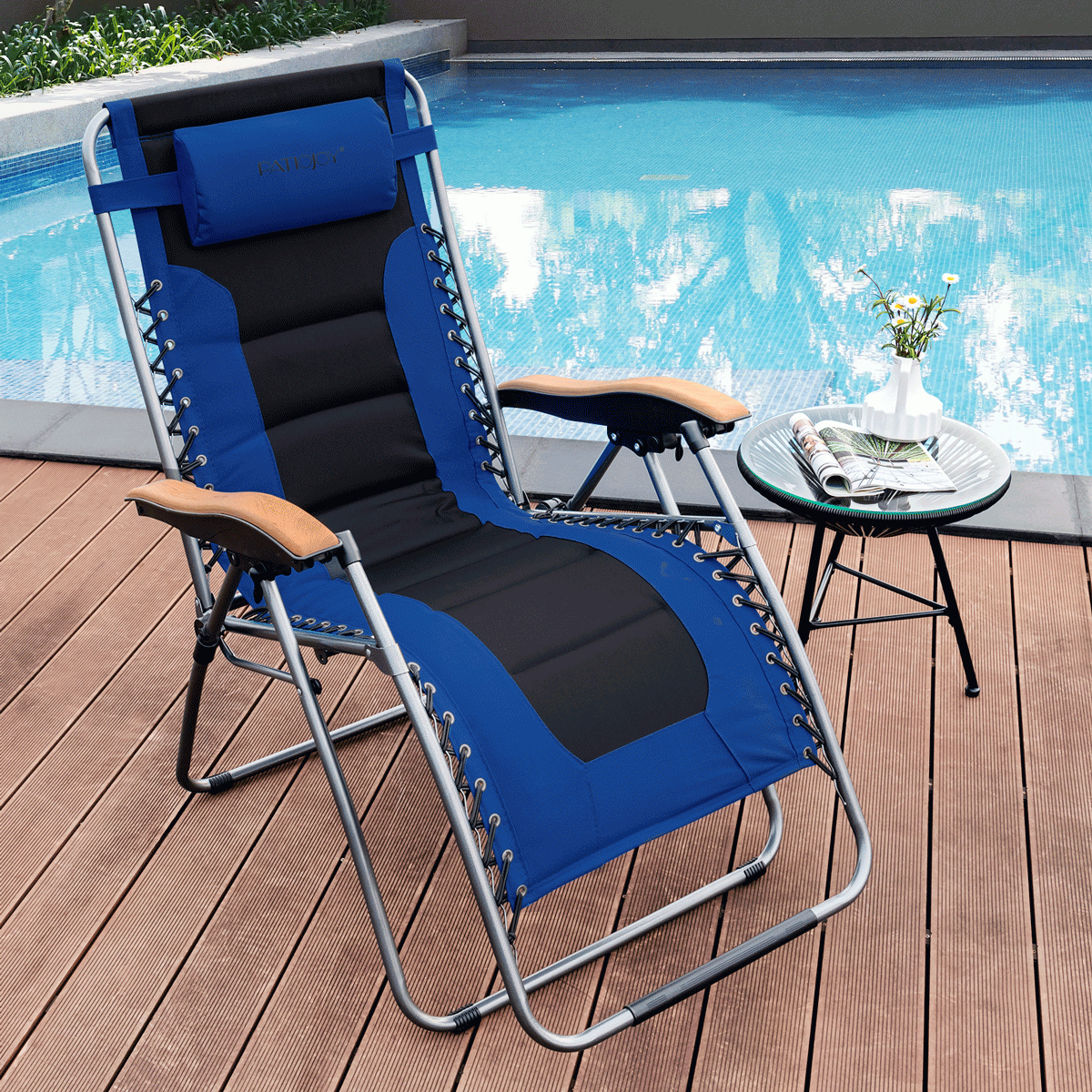 Oversize Folding Adjustable Padded Zero Gravity Lounge Chair, Blue at Gallery Canada