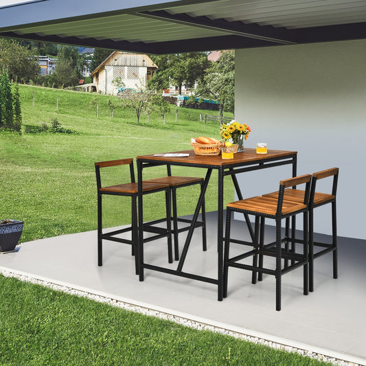 5 Piece Acacia Wood PE Rattan Bar Set, Brown Patio Bar Furniture Brown at Gallery Canada