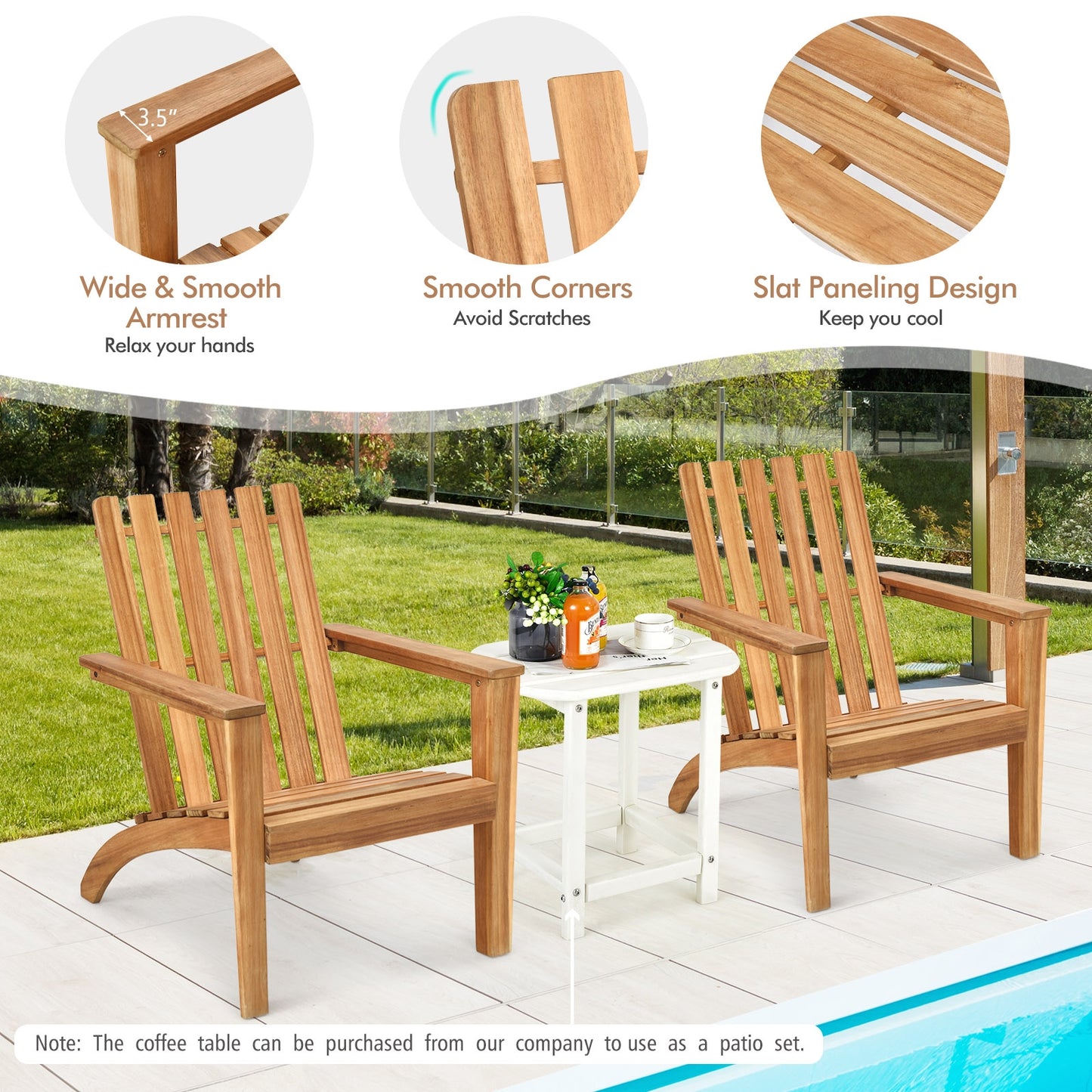 Acacia Wood Adirondack Lounge Armchair, Outdoor Patio, Natural Adirondack Chairs at Gallery Canada