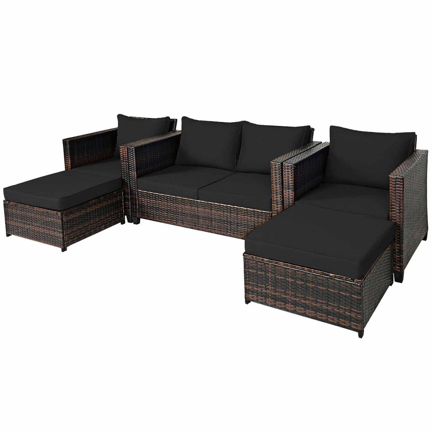 5 Pieces Patio Cushioned Rattan Furniture Set, Black at Gallery Canada