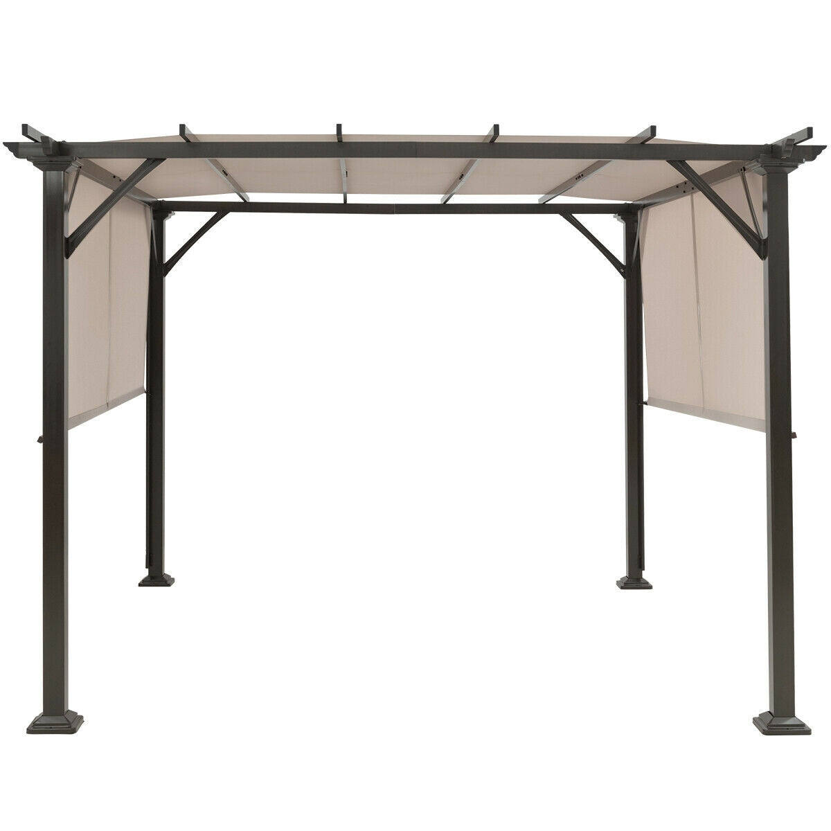 10 x 10 Feet Metal Frame Patio Shelter, Beige Gazebos at Gallery Canada