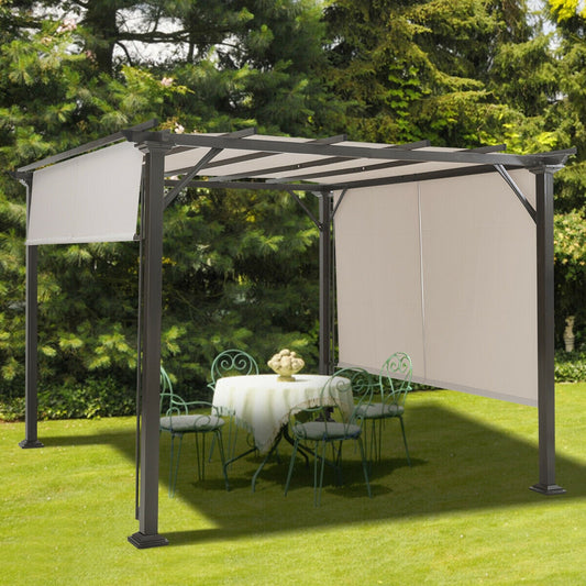 10 x 10 Feet Metal Frame Patio Shelter, Beige Gazebos Beige at Gallery Canada
