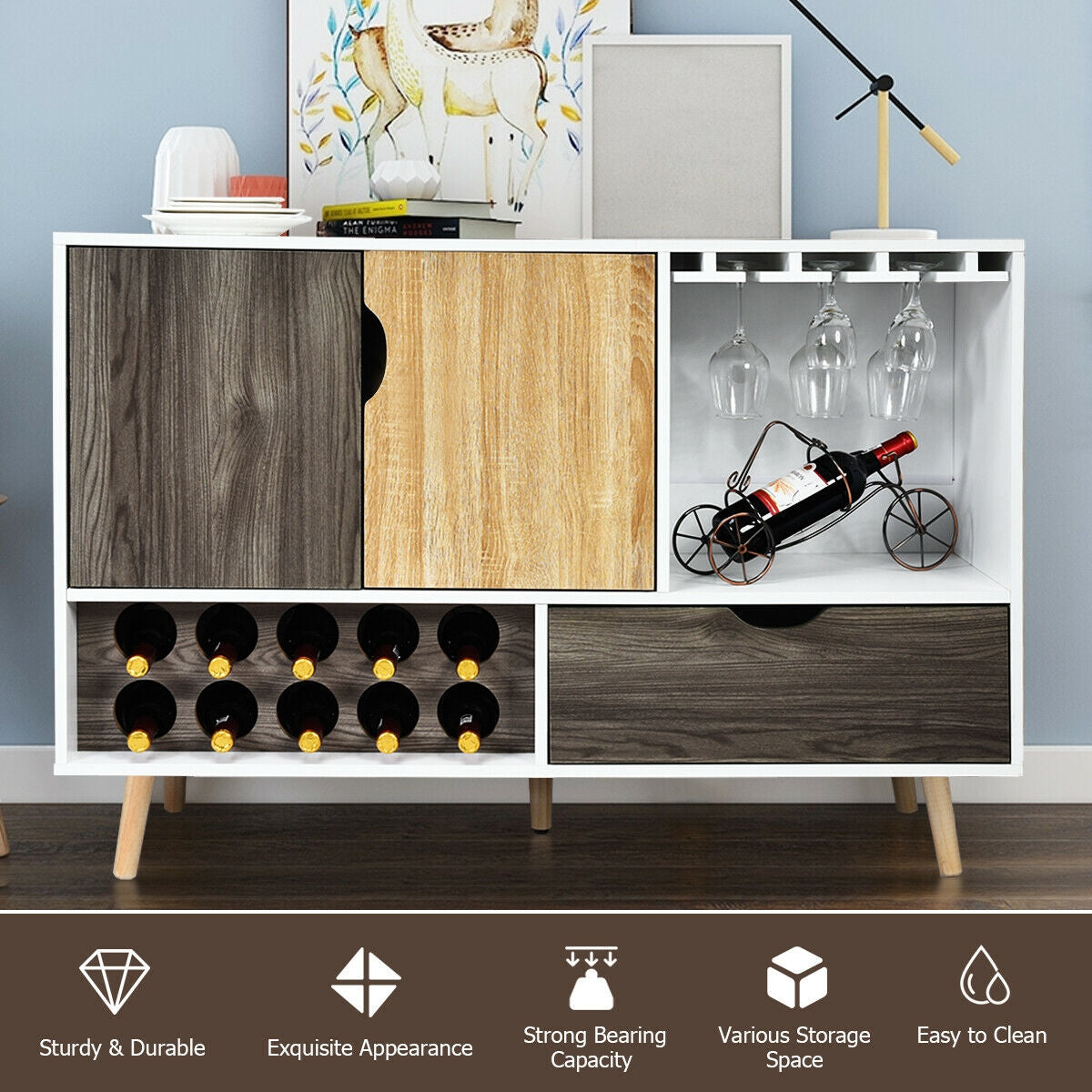 Mid-Century Buffet Sideboard Wooden Storage Cabinet, White Sideboards Cabinets & Buffets at Gallery Canada