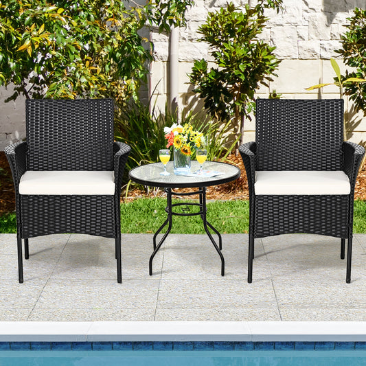 2 Pieces Patio Wicker Chairs with Cozy Seat Cushions, Black Patio Dining Chairs Black at Gallery Canada
