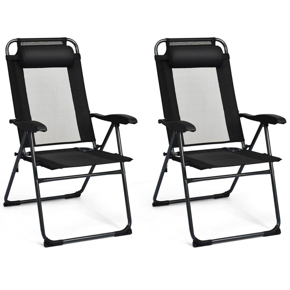 4 Pieces Patio Garden Adjustable Reclining Folding Chairs with Headrest, Black at Gallery Canada