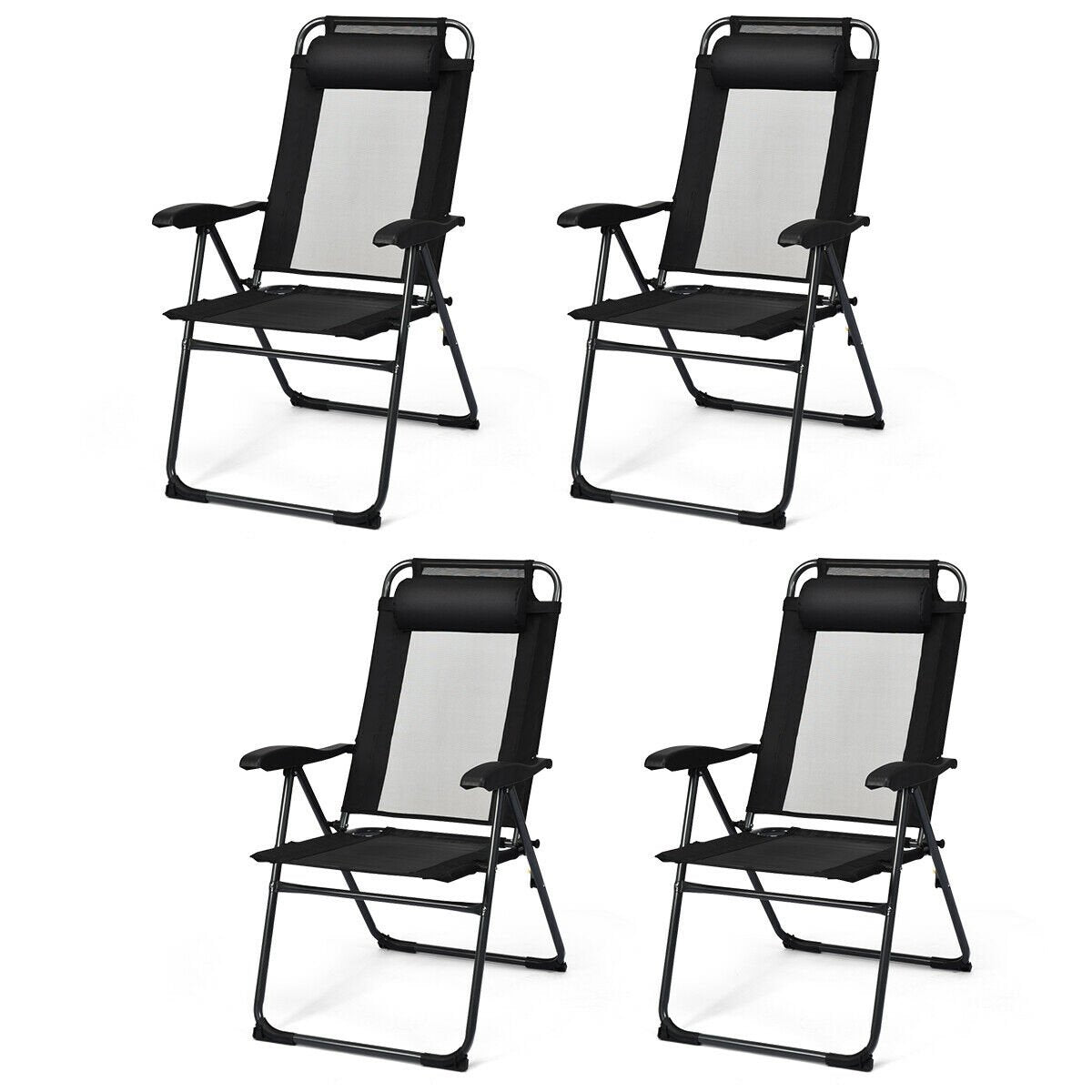 4 Pieces Patio Garden Adjustable Reclining Folding Chairs with Headrest, Black at Gallery Canada