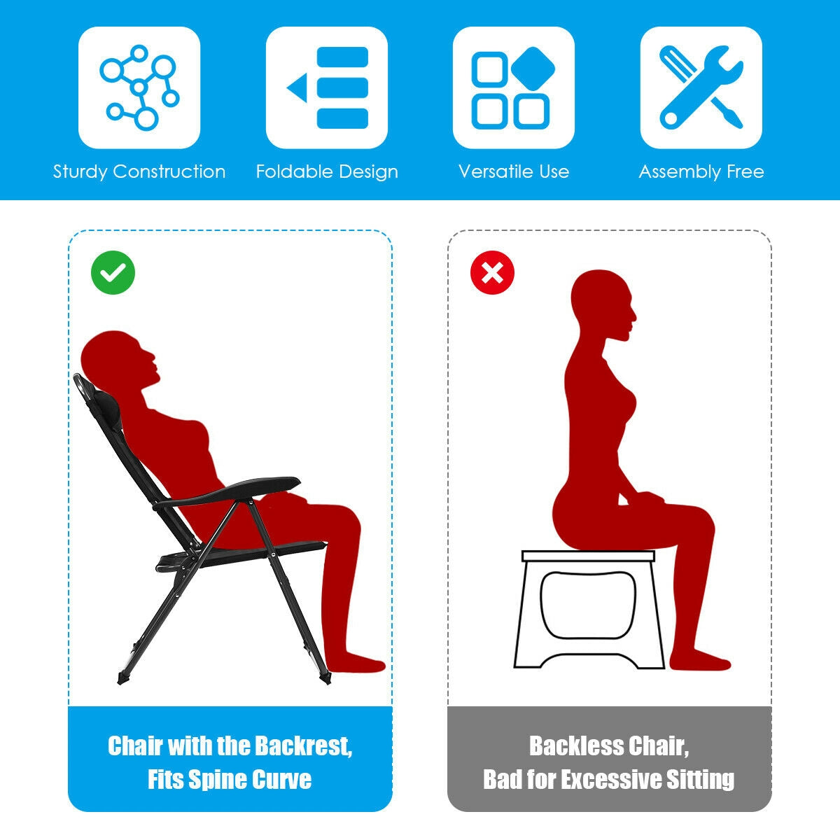 4 Piece Patio Garden Adjustable Reclining Folding Chairs, Black Patio Dining Chairs at Gallery Canada