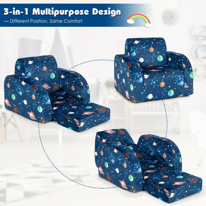 3-in-1 Convertible Kid Sofa Bed Flip-Out Chair Lounger for Toddler, Blue at Gallery Canada