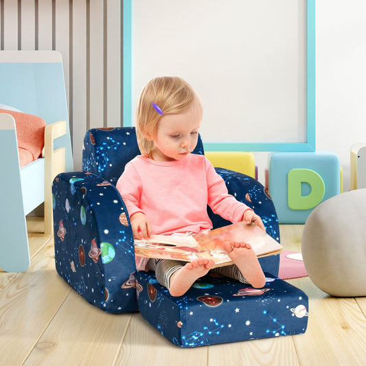 3-in-1 Convertible Kid Sofa Bed, Flip-Out Chair Lounger, Blue Kids Chairs & Seating Blue at Gallery Canada