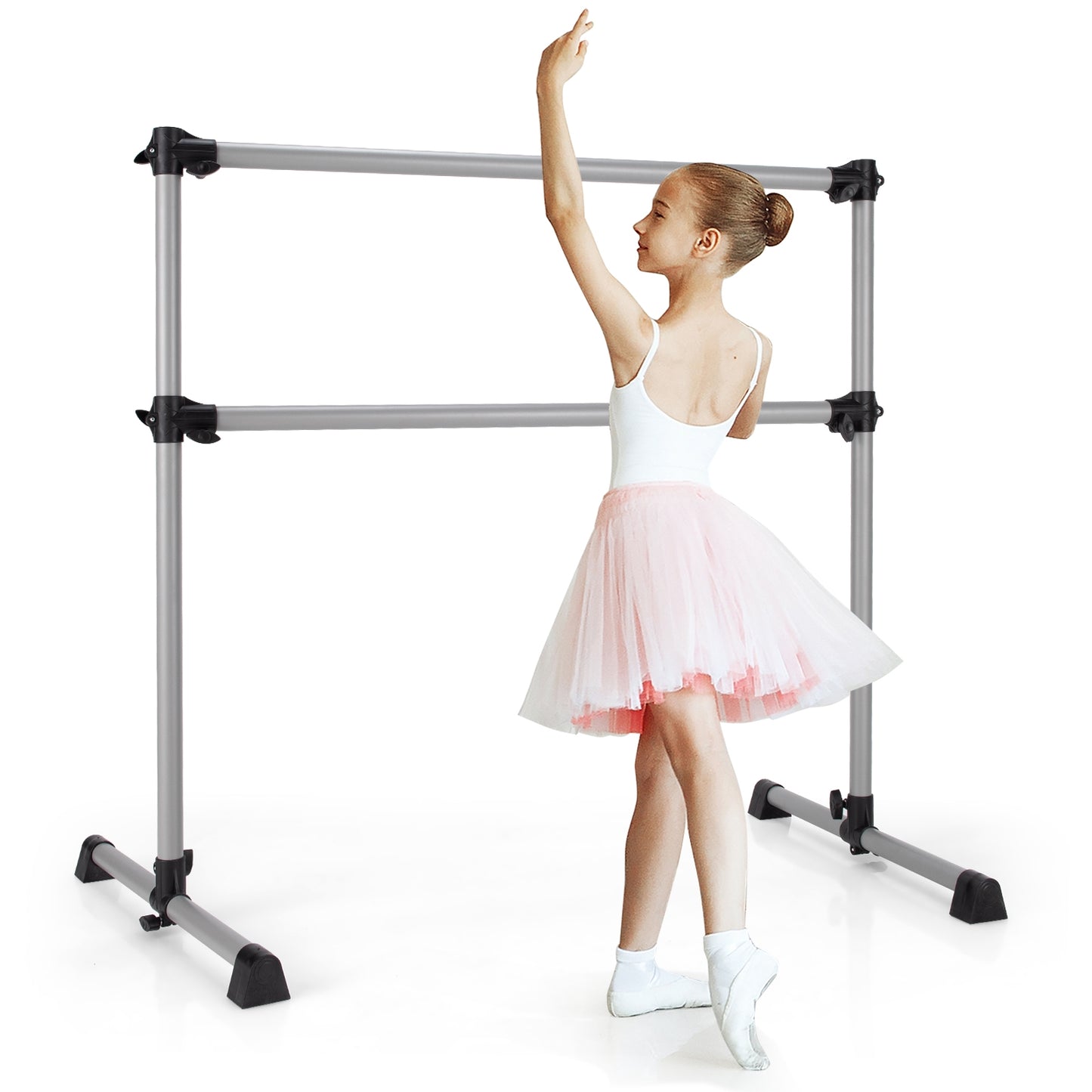 4 Feet Portable Double Freestanding Barre, Silver Yoga Accessories at Gallery Canada