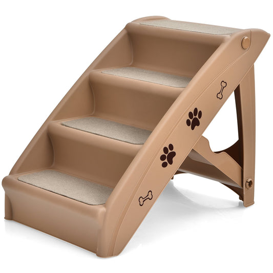 Collapsible Plastic Pet Stairs 4 Step Ladder for Small Dog and Cats, Coffee