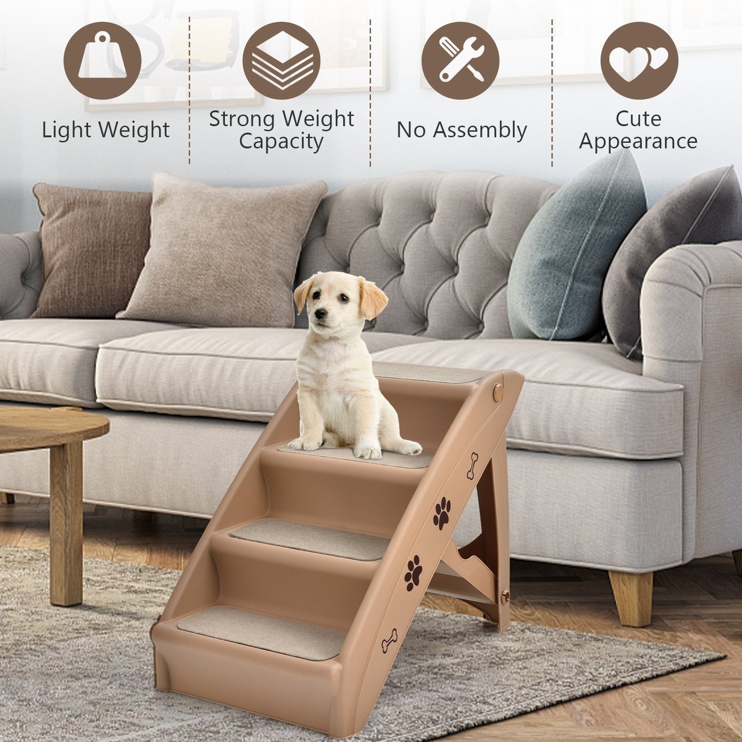 Collapsible Plastic Pet Stairs 4 Step Ladder for Small Dog and Cats, Coffee at Gallery Canada