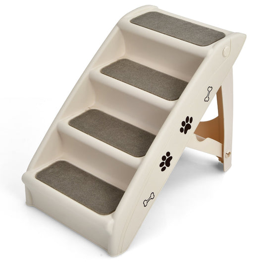 Collapsible Plastic Pet Stairs 4 Step Ladder for Small Dog and Cats, Beige