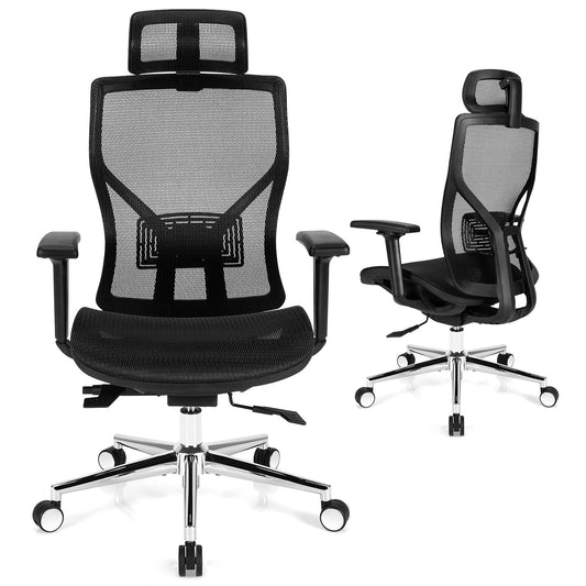 High-Back Mesh Executive Chair with Sliding Seat and Adjustable Lumbar Support, Black