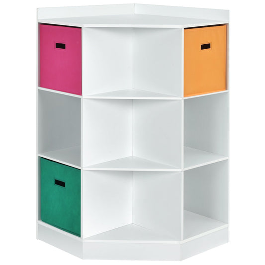 3-Tier Kids Storage Shelf Corner Cabinet with 3 Baskets, White