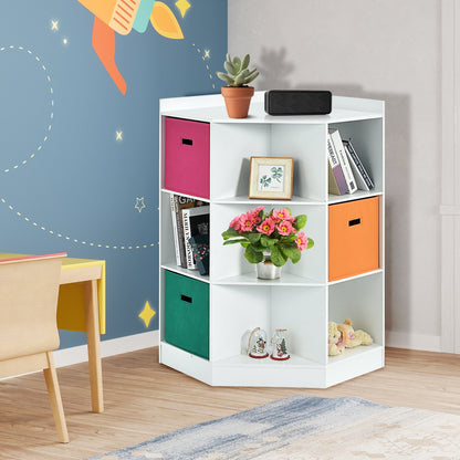 3-Tier Kids Storage Shelf Corner Cabinet with 3 Baskets, White