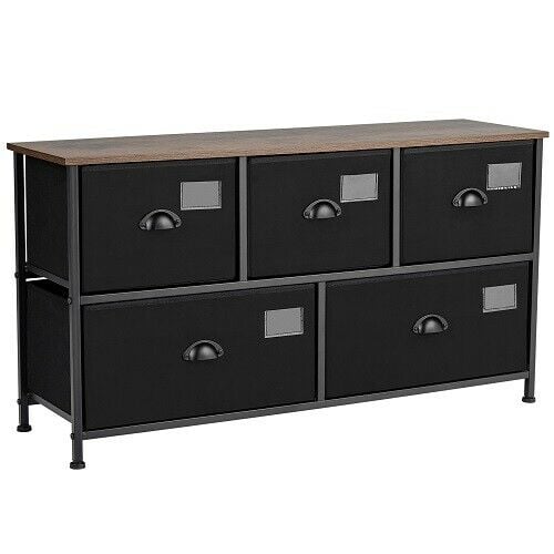 5-Drawer Dresser Storage Organizer Chest Fabric Drawer with Labels, Black