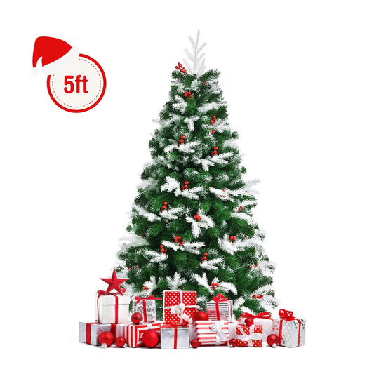 5 Feet Artificial Snow Flocked Full Christmas Tree with 418 Branch Tips, Green at Gallery Canada
