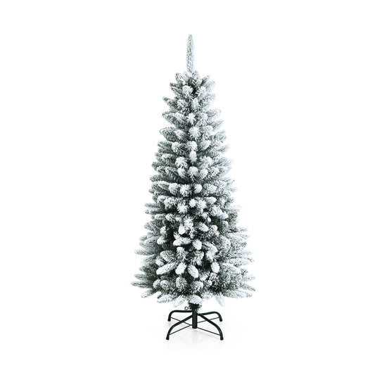 Snow-Flocked Hinged Artificial Christmas Pencil Tree with Mixed Tips-4.5', White at Gallery Canada