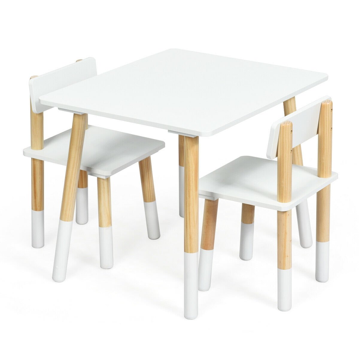 Kids Wooden Table and 2 Chairs Set, White at Gallery Canada