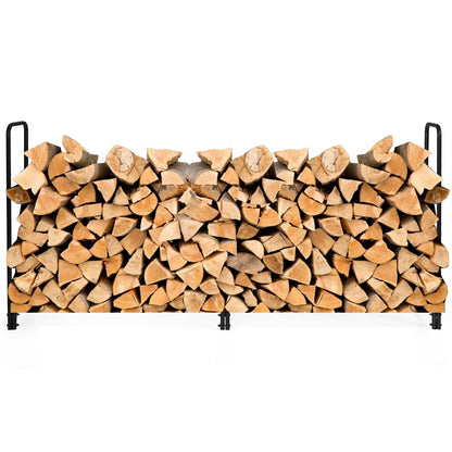 8 Feet Outdoor Steel Firewood Log Rack, Black