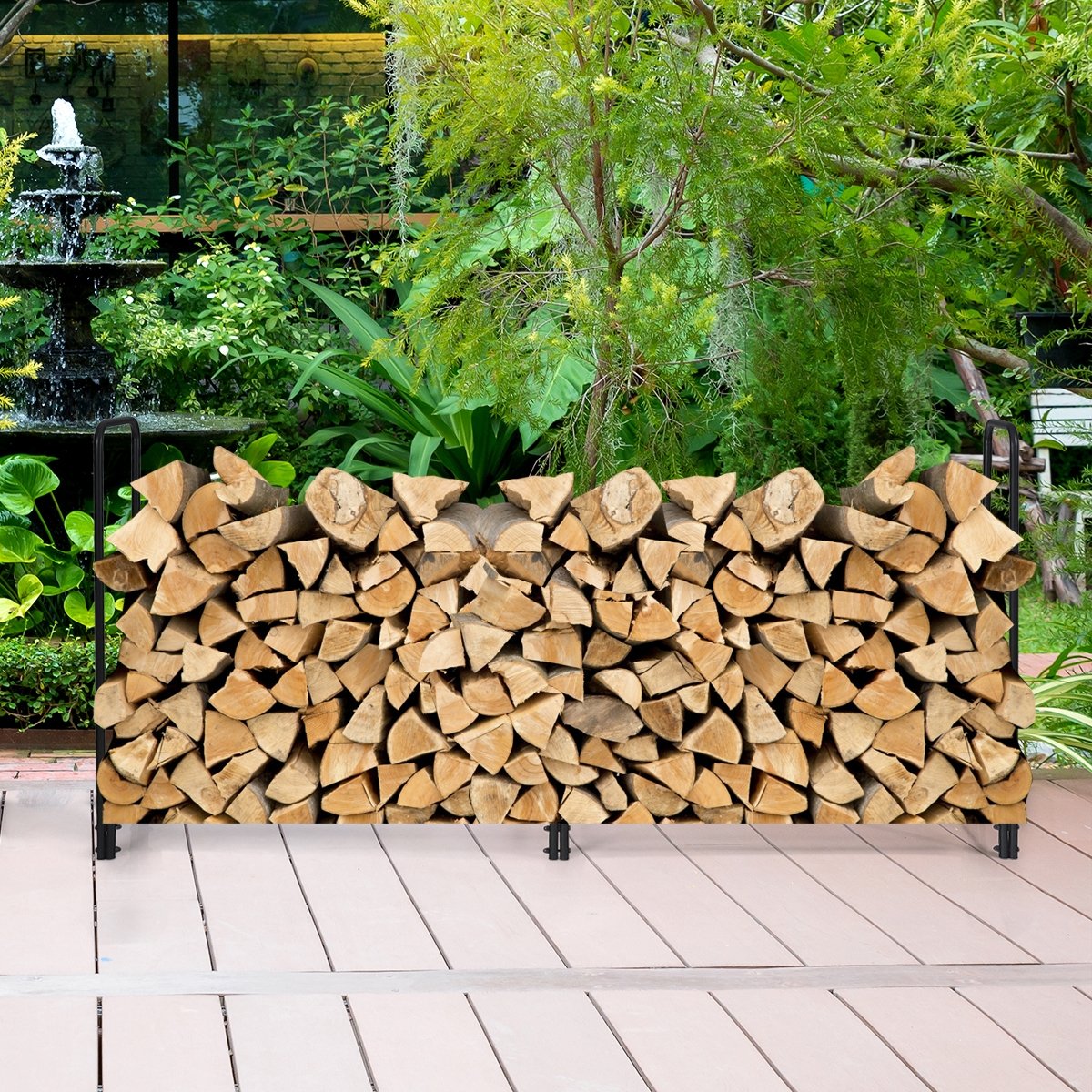 8 Feet Outdoor Steel Firewood Log Rack, Black at Gallery Canada