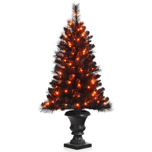4 Feet Pre-lit Potted Christmas Halloween Tree with LED Lights, Black at Gallery Canada