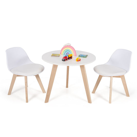 Modern Kids Activity Play Table and 2 Chairs Set with Beech Leg Cushion, White