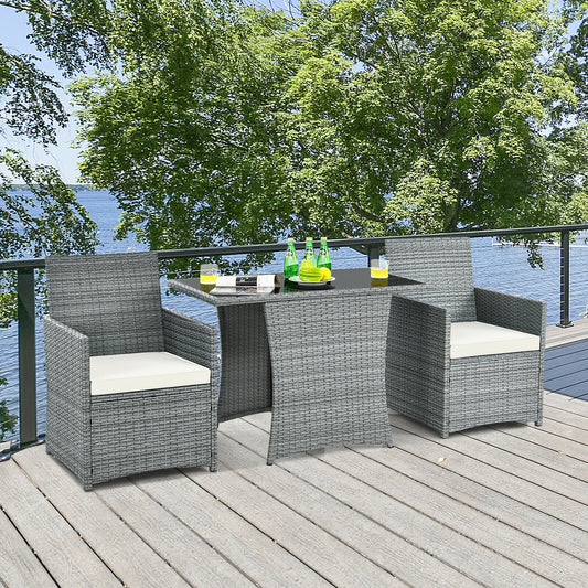 3 Pieces Patio Rattan Furniture Set with Cushioned Armrest Sofa, White Patio Conversation Sets White at Gallery Canada