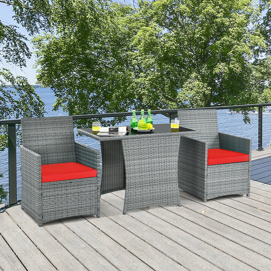 3 Piece Patio Rattan Furniture Set, Cushioned Armrest Sofa, Red Patio Conversation Sets Red at Gallery Canada