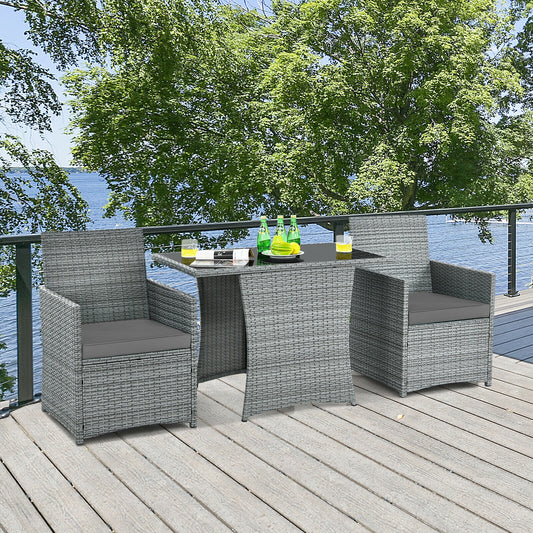 Patio Rattan Furniture Set, 3 Pieces, Cushioned Armrest Sofa, Gray Patio Conversation Sets Gray at Gallery Canada