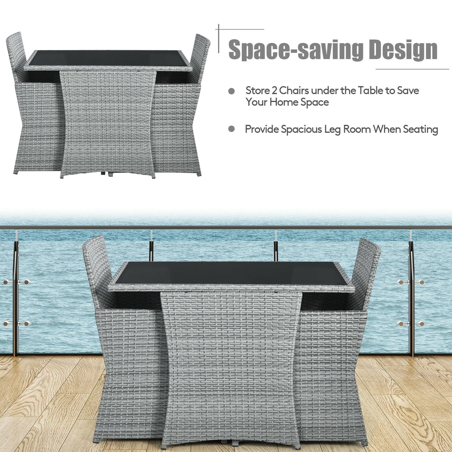 3 Pieces Patio Rattan Furniture Set with Cushioned Armrest Sofa, Gray Patio Conversation Sets at Gallery Canada