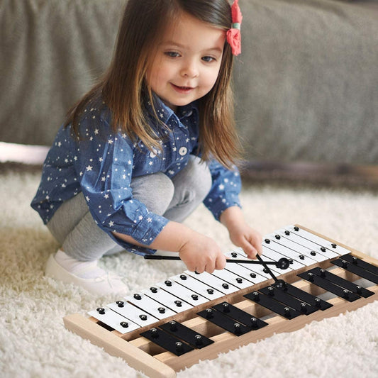 27 Note Glockenspiel Xylophone, 2 Rubber Mallets, White, Black Drums & Percussion Black & White at Gallery Canada