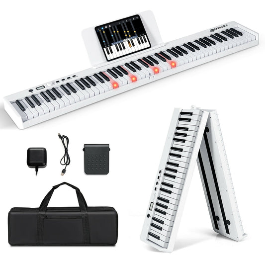 88-Key Folding Semi Weighted Full Size Lighted Piano Keyboard, White