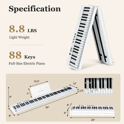 88-Key Folding Semi Weighted Full Size Lighted Piano Keyboard, White at Gallery Canada